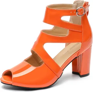 MAIERNISI JESSI Woman Gladiator Peep Toe Sandals Chunky Heels Hollow Out Zip Dress Sandals