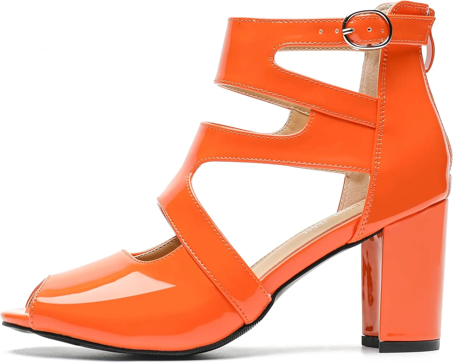 MAIERNISI JESSI Woman Gladiator Peep Toe Sandals Chunky Heels Hollow Out Zip Dress Sandals