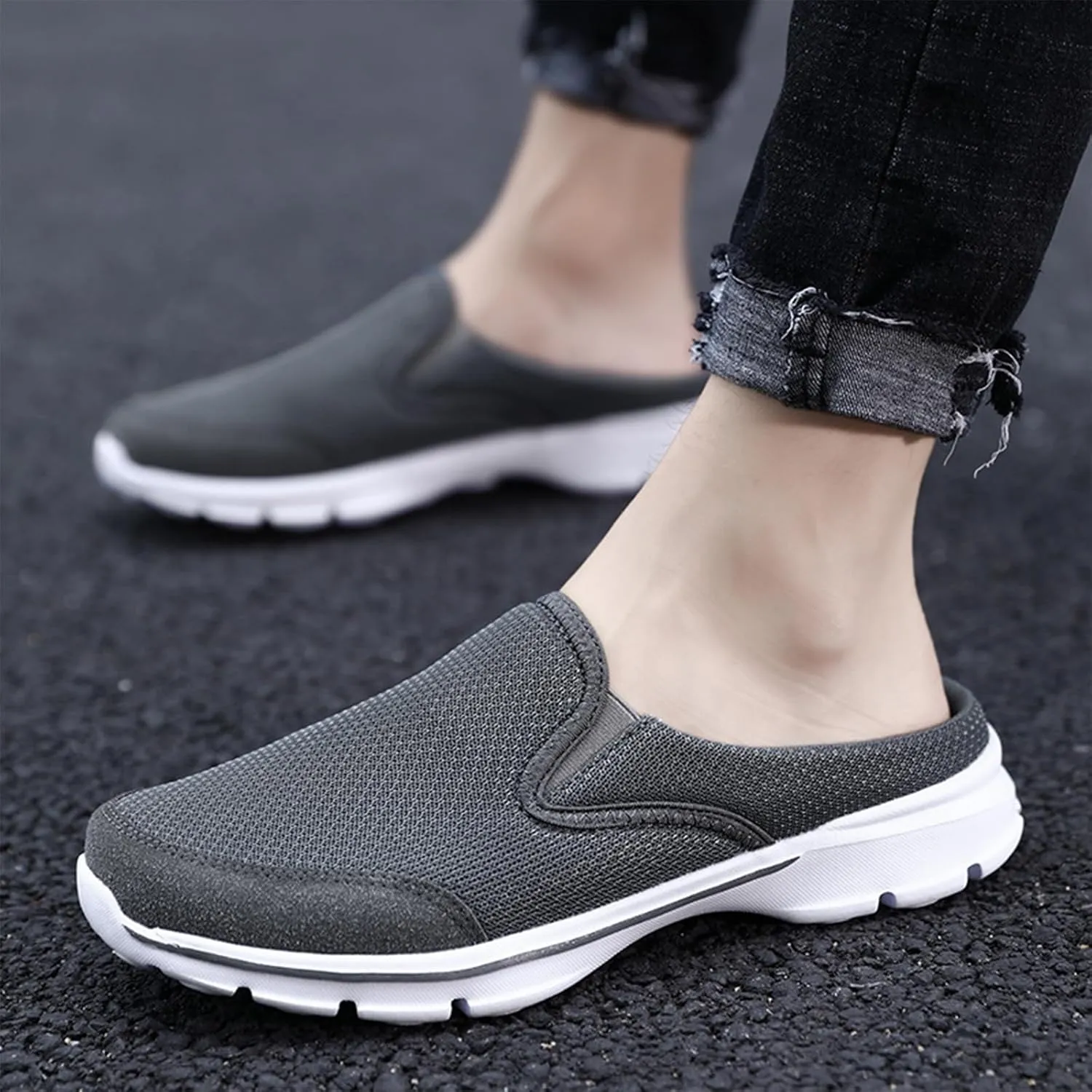Men's Canvas Backless Flat Loafers Slip-On Comfortable Non-Slip Mules Shoes Breathable Lightweight Fashion Causal Walking Shoes