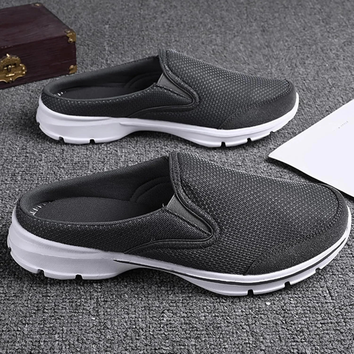 Men's Canvas Backless Flat Loafers Slip-On Comfortable Non-Slip Mules Shoes Breathable Lightweight Fashion Causal Walking Shoes