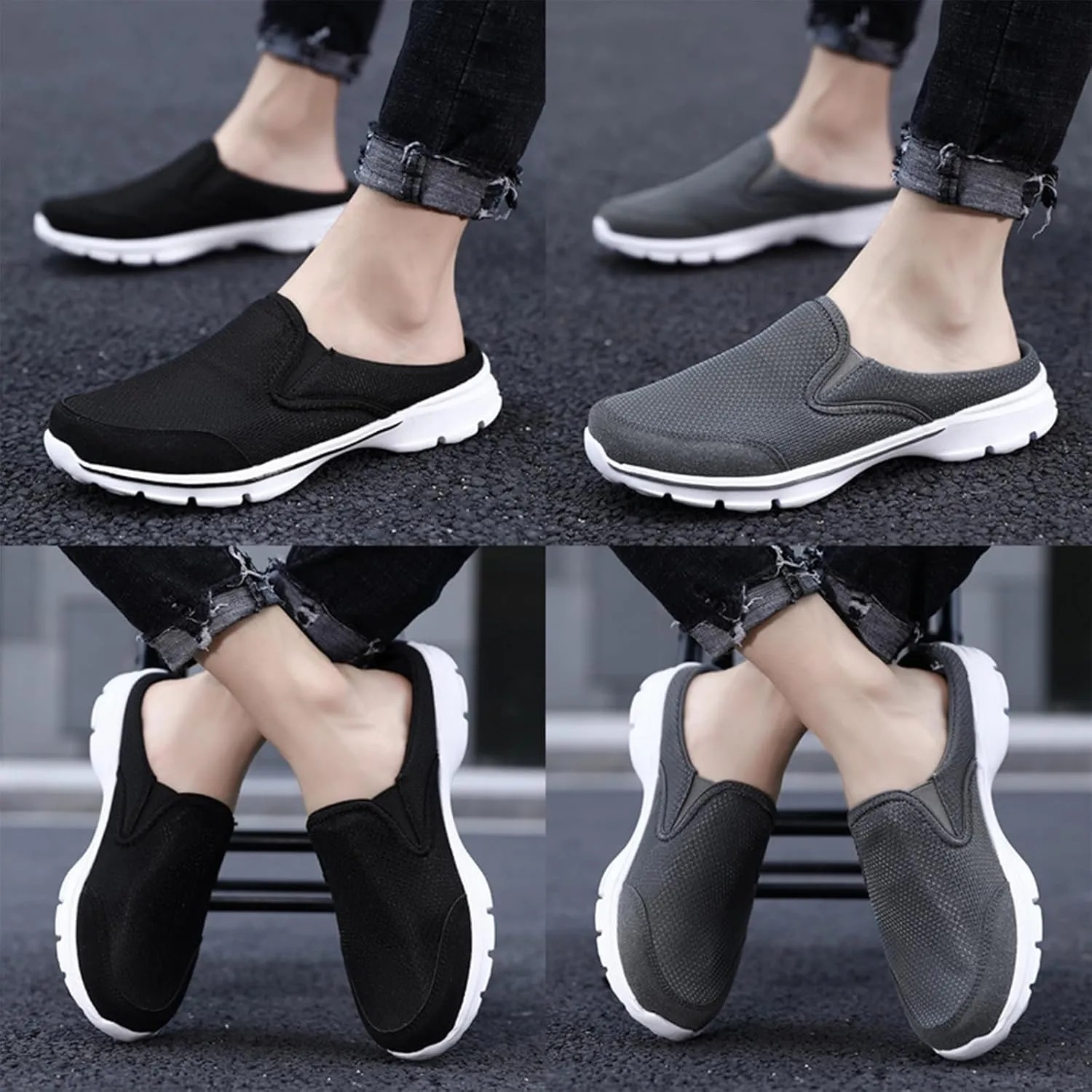 Men's Canvas Backless Flat Loafers Slip-On Comfortable Non-Slip Mules Shoes Breathable Lightweight Fashion Causal Walking Shoes