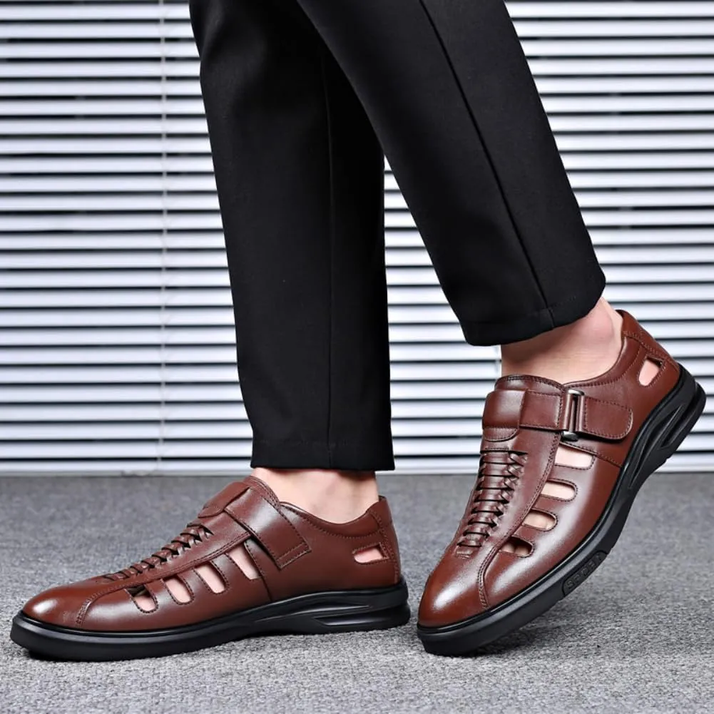 Men's Summer Working Business Dress Sandals Huaraches para Hombres Fisherman Synthetic Leather Walking Office Breathable Oxfords