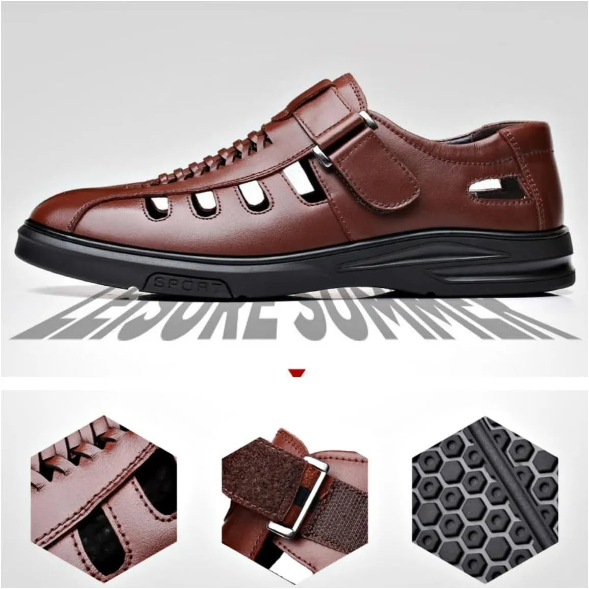 Men's Summer Working Business Dress Sandals Huaraches para Hombres Fisherman Synthetic Leather Walking Office Breathable Oxfords
