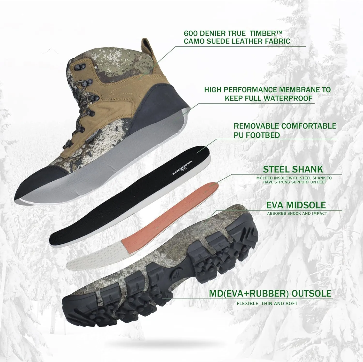 Men's Waterproof Hunting Boots 7" Lightweight Insulated Hiking Boot