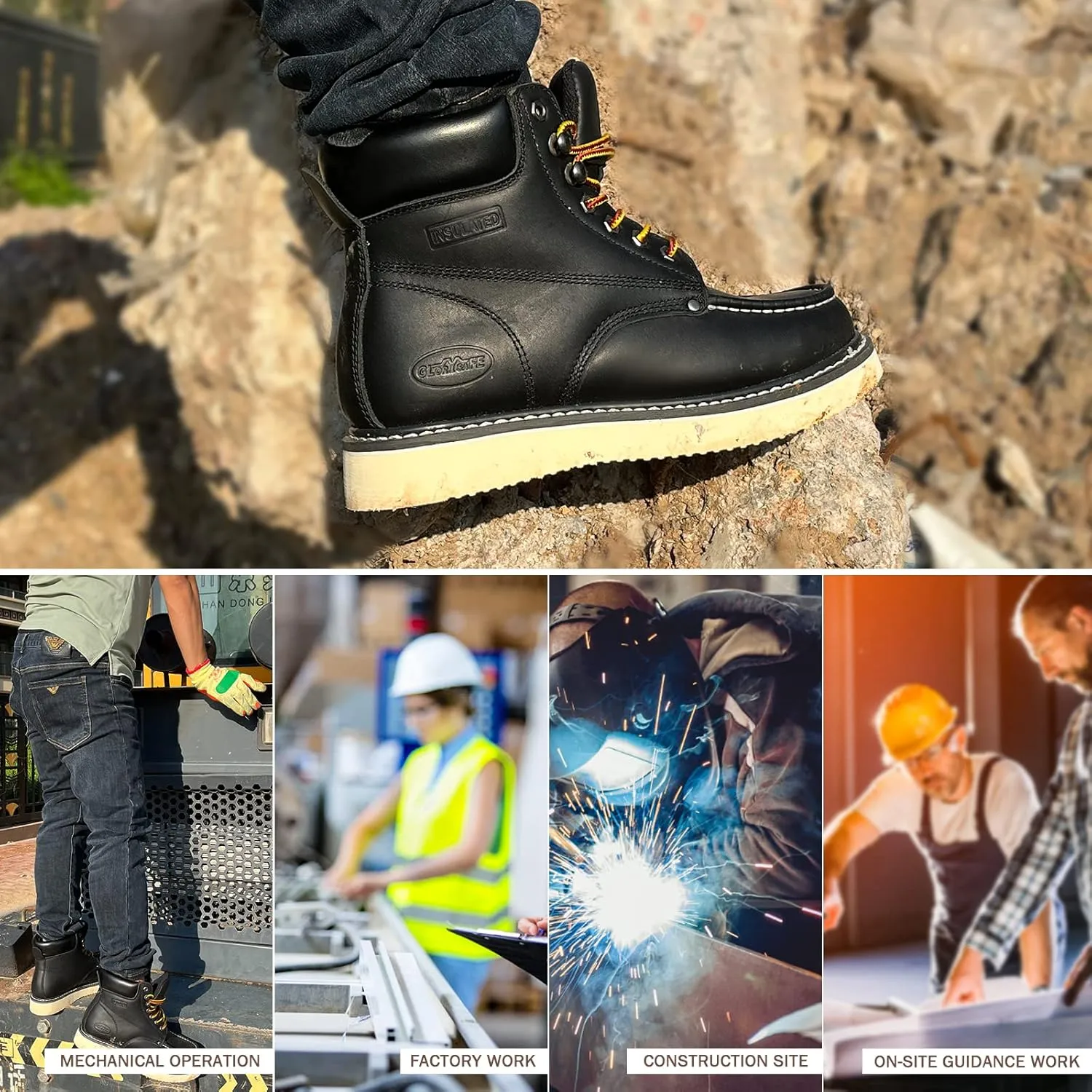 Men's Work Boot with Soft Toe - Waterproof & Slip Resistant 6 Inch Safety Boots for Construction,Rubber Sole Lightweight Working Botas