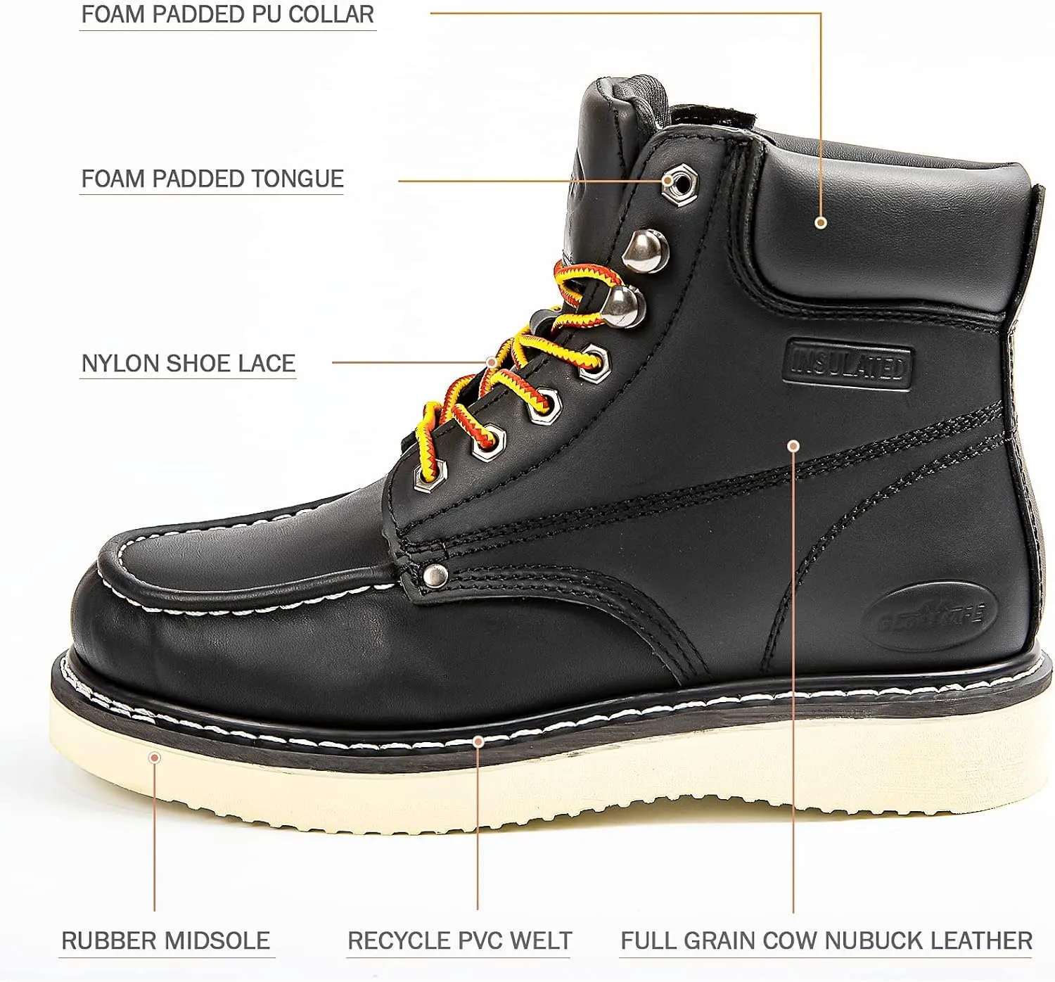 Men's Work Boot with Soft Toe - Waterproof & Slip Resistant 6 Inch Safety Boots for Construction,Rubber Sole Lightweight Working Botas