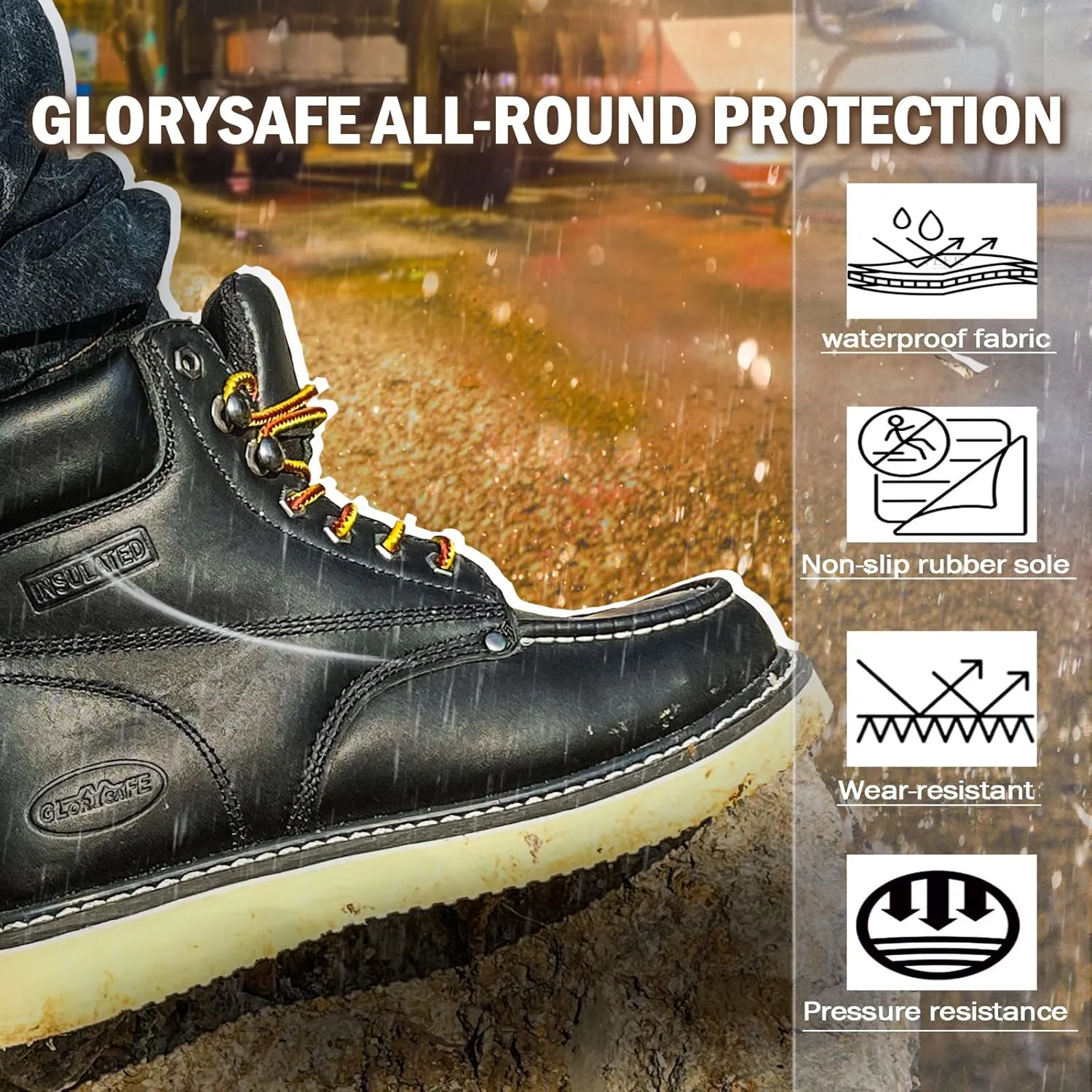 Men's Work Boot with Soft Toe - Waterproof & Slip Resistant 6 Inch Safety Boots for Construction,Rubber Sole Lightweight Working Botas