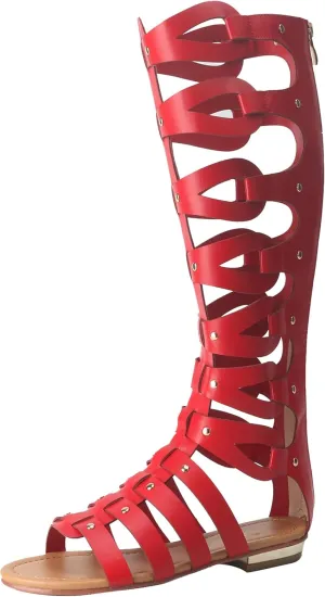 Minishion Womens Gladiator Sandals Flat Knee High Summer Dress Boots with Zip TM001