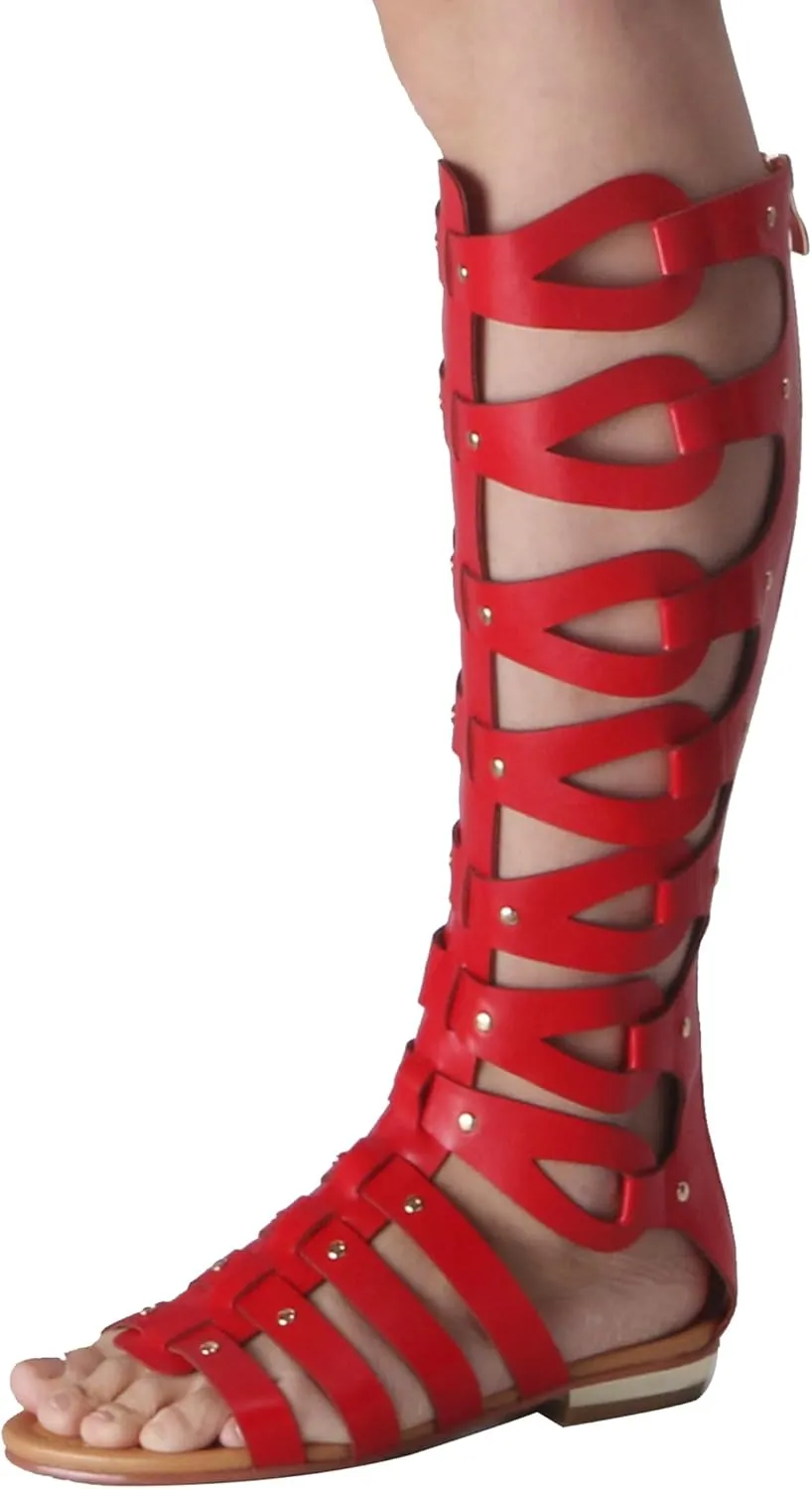 Minishion Womens Gladiator Sandals Flat Knee High Summer Dress Boots with Zip TM001