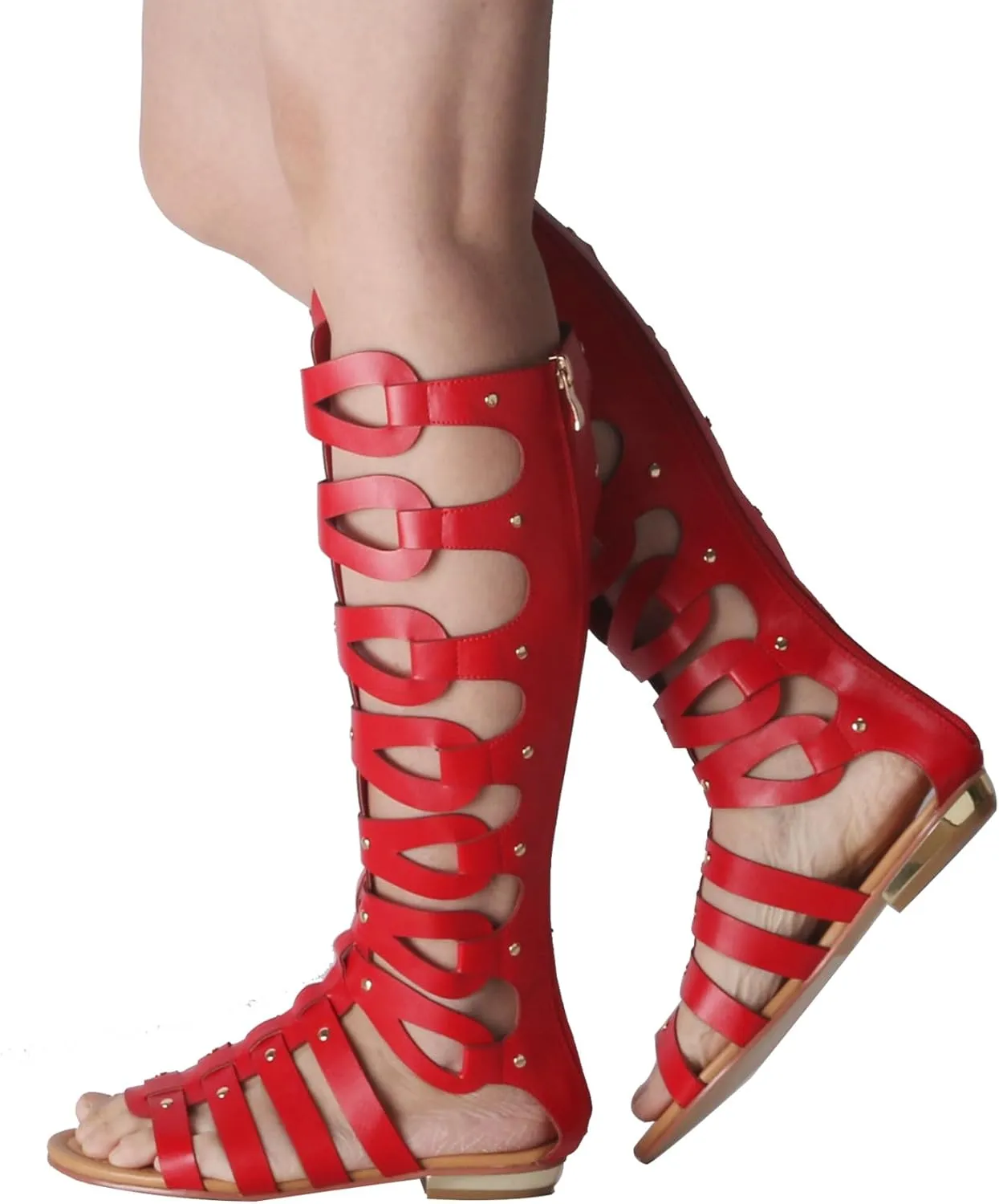Minishion Womens Gladiator Sandals Flat Knee High Summer Dress Boots with Zip TM001