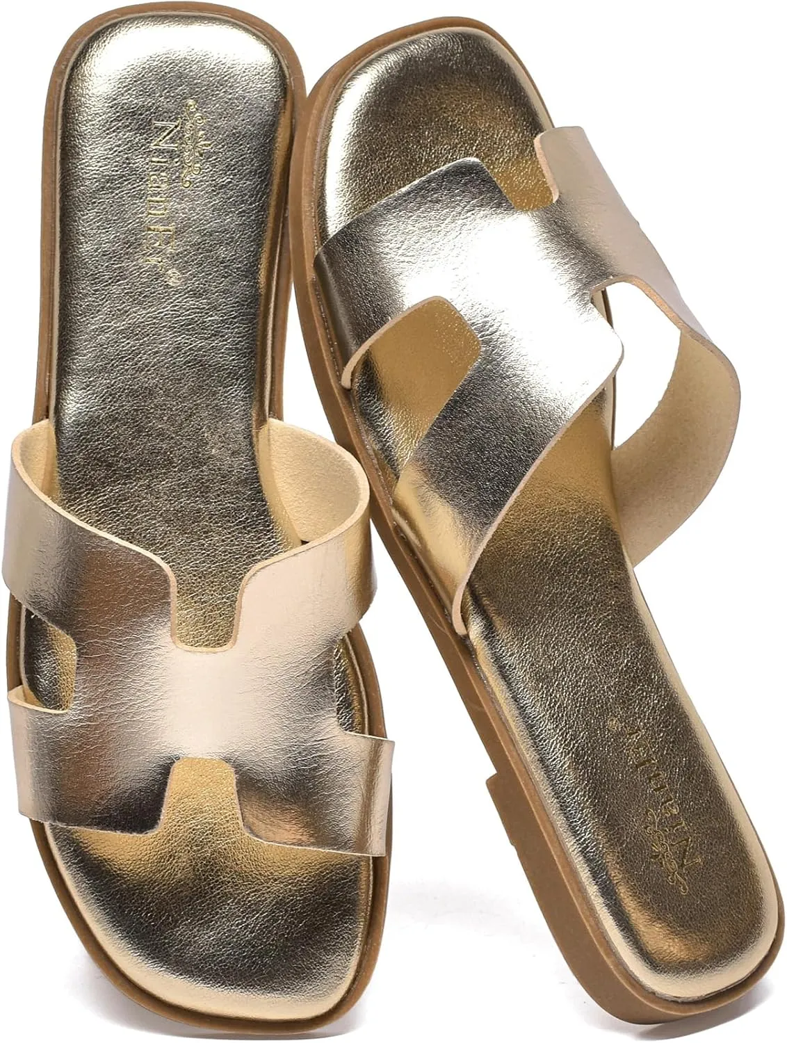 NianEr Womens Microfiber Leather Comfort Foam Rhinestone Glitter Sparkly Dress Flip Flop Sandals Summer Cute Flat Slides