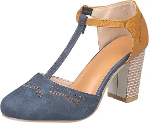 oiangi Chunky Heel Sandals for Women Summer Casual Fashion T Strap Cap Toe Hollow Buckle High-heeled Shoes Trendy Color Block Office Square Heel Sandals
