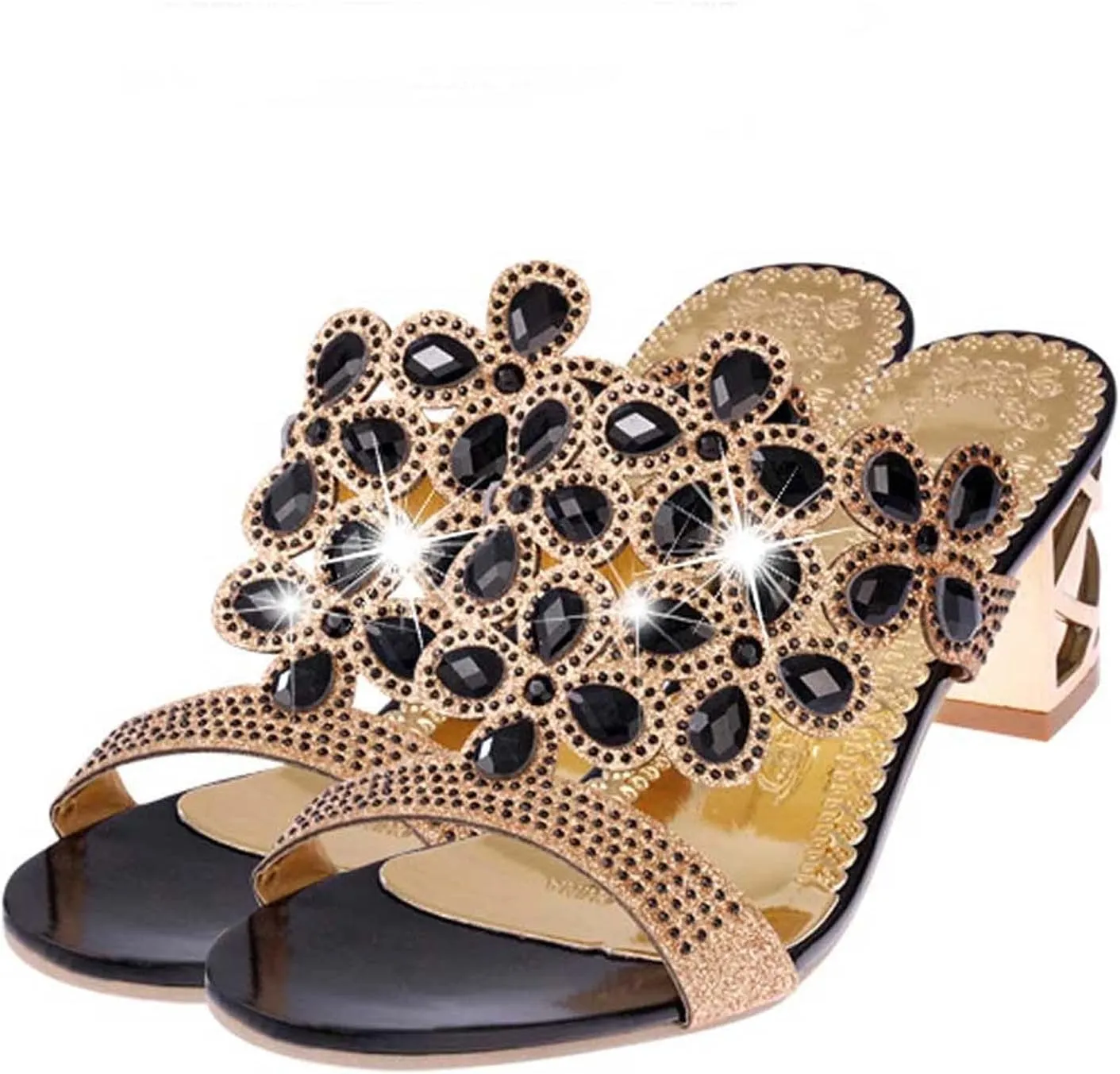 oiangi Sparkly Rhinestone Sandals for Women,Fashion Flip Flops Open Toe High Heel Pump Sandals,Casual Block Heel Sandal