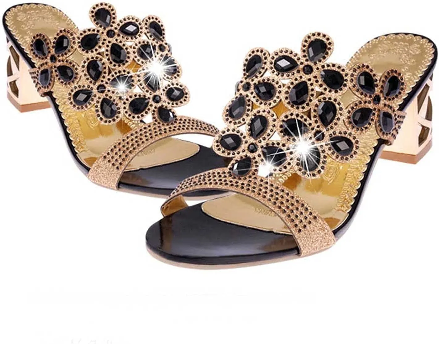 oiangi Sparkly Rhinestone Sandals for Women,Fashion Flip Flops Open Toe High Heel Pump Sandals,Casual Block Heel Sandal