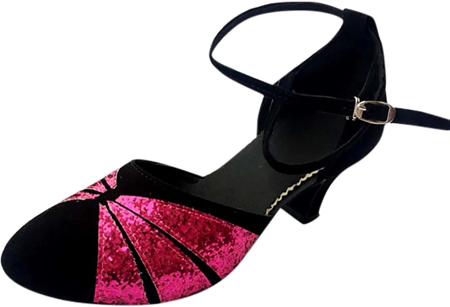 oiangi Women's Satin Latin Dance Shoes 2023 Summer Fashion Closed Toe Ankle Straps Buckle Heeled Sandals Ballroom Salsa Tango Party Sequin Dance Shoes