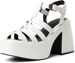 Platform Gladiator Sandals for Women, Strappy Y2K Chunky Heeled Sandals with Square Toe and Fisherman T-Strap