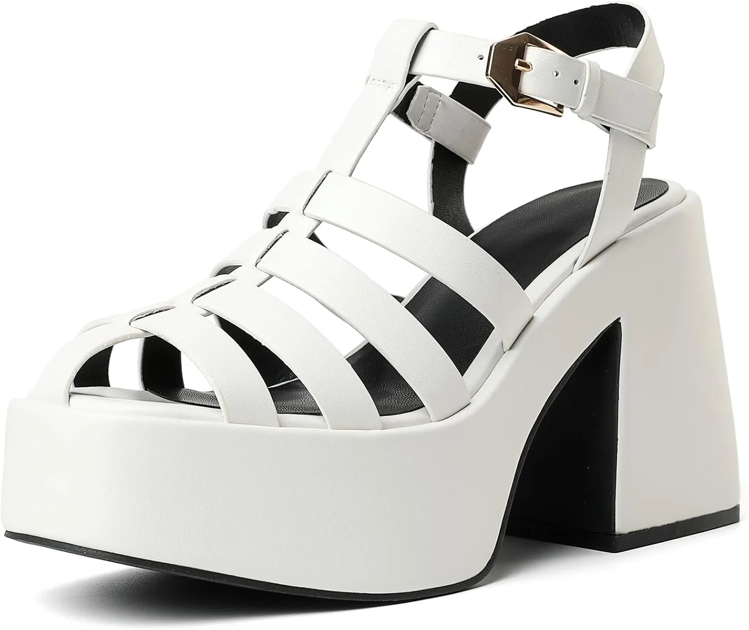Platform Gladiator Sandals for Women, Strappy Y2K Chunky Heeled Sandals with Square Toe and Fisherman T-Strap