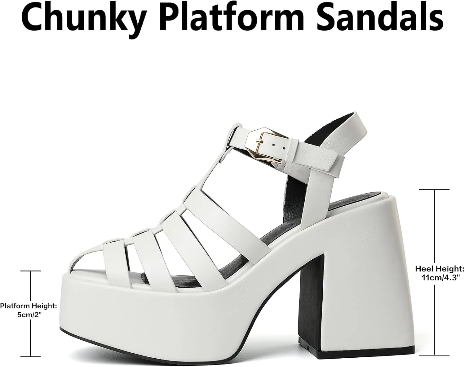 Platform Gladiator Sandals for Women, Strappy Y2K Chunky Heeled Sandals with Square Toe and Fisherman T-Strap