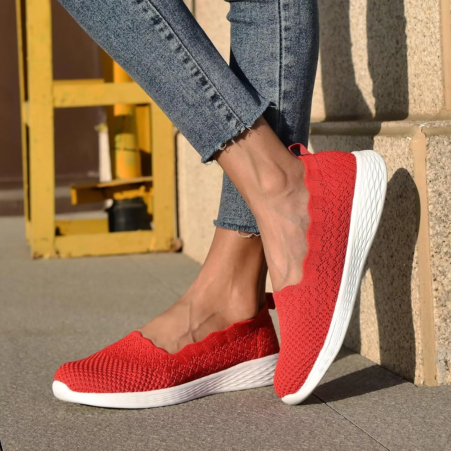 poemlady Women's Slip on Loafer Shoes - Mesh Casual Ballet Flat Nurse Walking Sneakers Knit Round Toe Memory Foam Casual Shoes