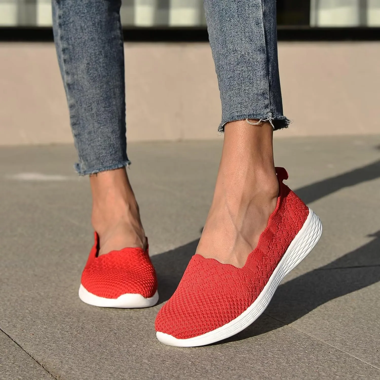 poemlady Women's Slip on Loafer Shoes - Mesh Casual Ballet Flat Nurse Walking Sneakers Knit Round Toe Memory Foam Casual Shoes