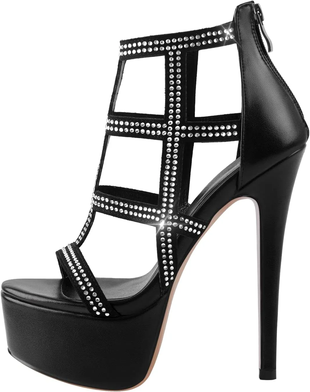 richealnini Women's Crisscross Platform Stiletto High Heels Strappy Sandals with Zipper