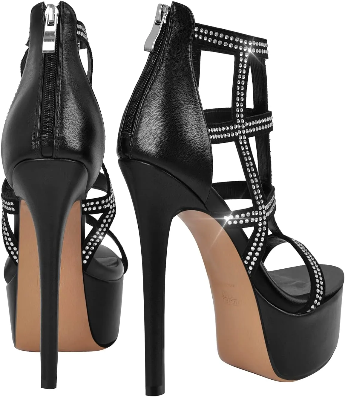richealnini Women's Crisscross Platform Stiletto High Heels Strappy Sandals with Zipper