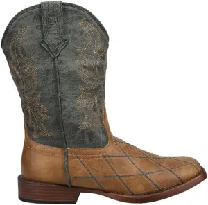 ROPER Kids Boys Cross Cut Embroidery Round Toe Casual Boots Mid Calf - Blue, Brown, Brown