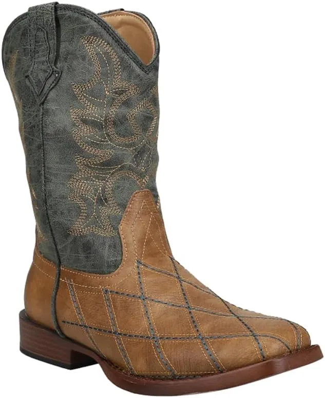 ROPER Kids Boys Cross Cut Embroidery Round Toe Casual Boots Mid Calf - Blue, Brown, Brown