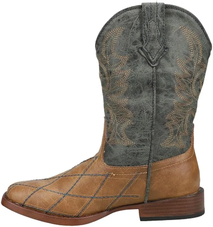ROPER Kids Boys Cross Cut Embroidery Round Toe Casual Boots Mid Calf - Blue, Brown, Brown