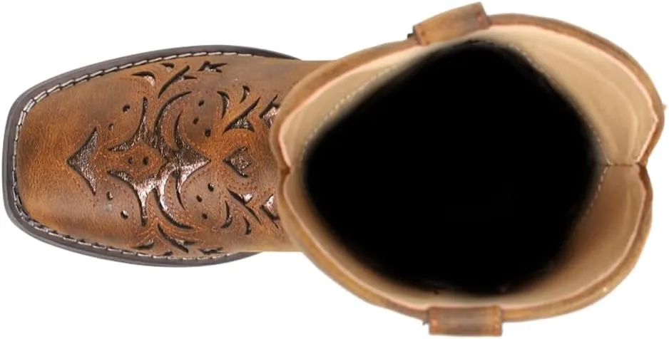 ROPER Womens Kennedy Glitter Tooled Inlay Square Toe Pull On Casual Boots Mid Calf Low Heel 1-2" - Brown