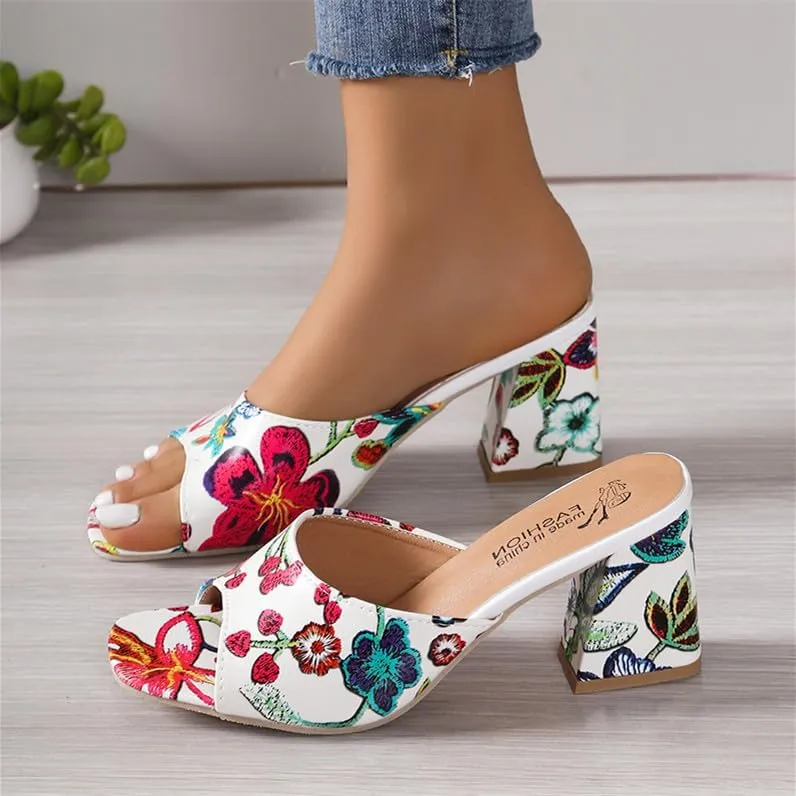 SACFOF Women's Block Heels Mules Peep Toe High Block Chunky Slip On Dress Heel Sandals Wedding Party Evening Pump Slipper