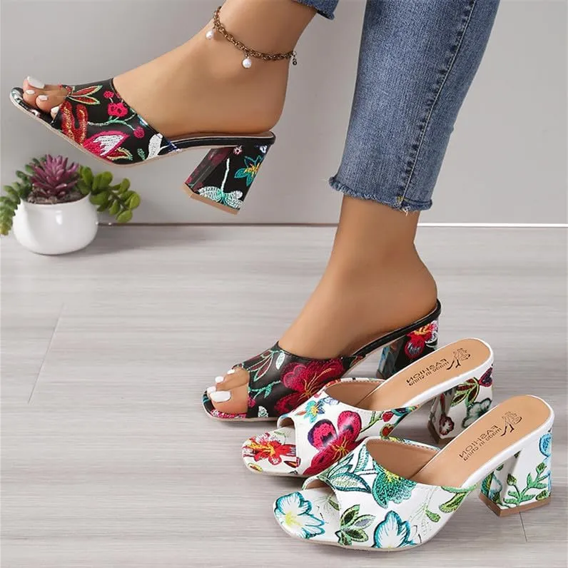 SACFOF Women's Block Heels Mules Peep Toe High Block Chunky Slip On Dress Heel Sandals Wedding Party Evening Pump Slipper