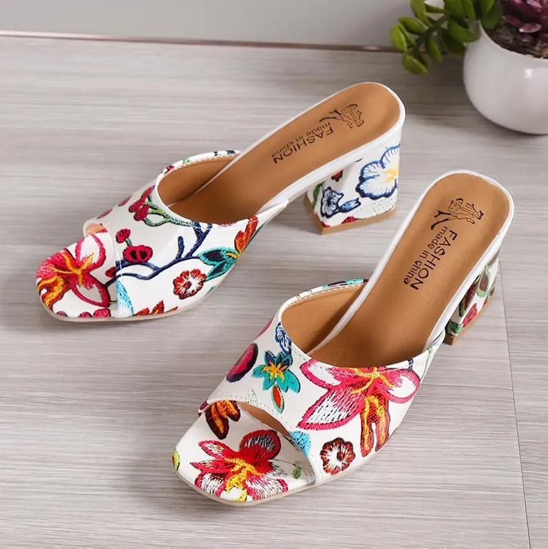 SACFOF Women's Block Heels Mules Peep Toe High Block Chunky Slip On Dress Heel Sandals Wedding Party Evening Pump Slipper