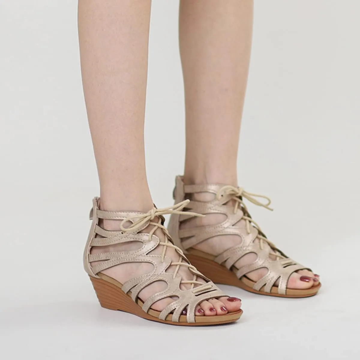 Scaoruki Women Gladiator Sandals Retro Wedge Heel