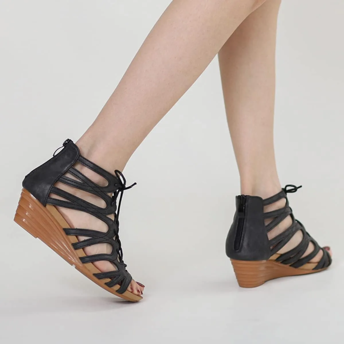 Scaoruki Women Gladiator Sandals Retro Wedge Heel
