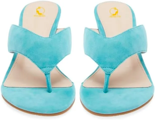 SHODENSE Women Wedge Heel Flip Flop Mules Open Peep Toe Suede Thong Sandals Mid Chunky Heels Flip-Flops Comfy Square Round Toe Slide Slippers Backless Slip On Summer Shoes Daily Party Office 4-11 M US