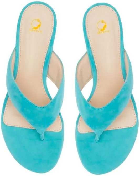 SHODENSE Women Wedge Heel Flip Flop Mules Open Peep Toe Suede Thong Sandals Mid Chunky Heels Flip-Flops Comfy Square Round Toe Slide Slippers Backless Slip On Summer Shoes Daily Party Office 4-11 M US