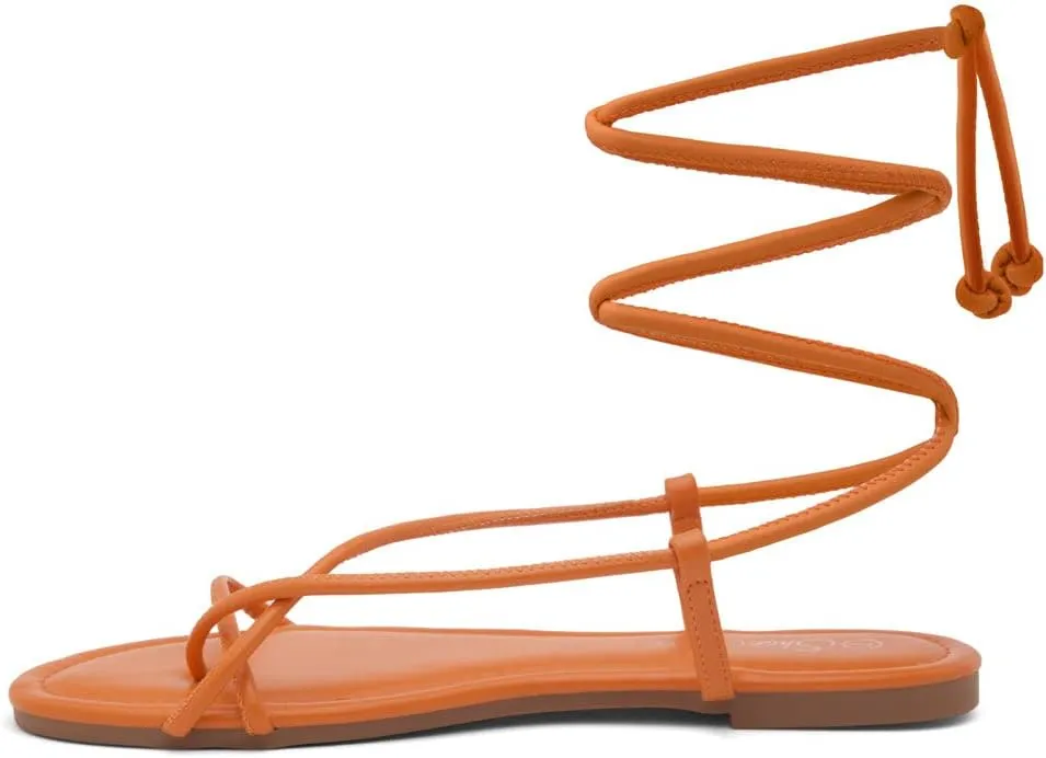Shoe Land Women’s Flat Sandals – Comfortable Lace-Up Gladiator Sandals with Adjustable Ankle Wrap | Strappy Crisscross Open Toe Tie-Up Shoes for Summer, Beach & Travel