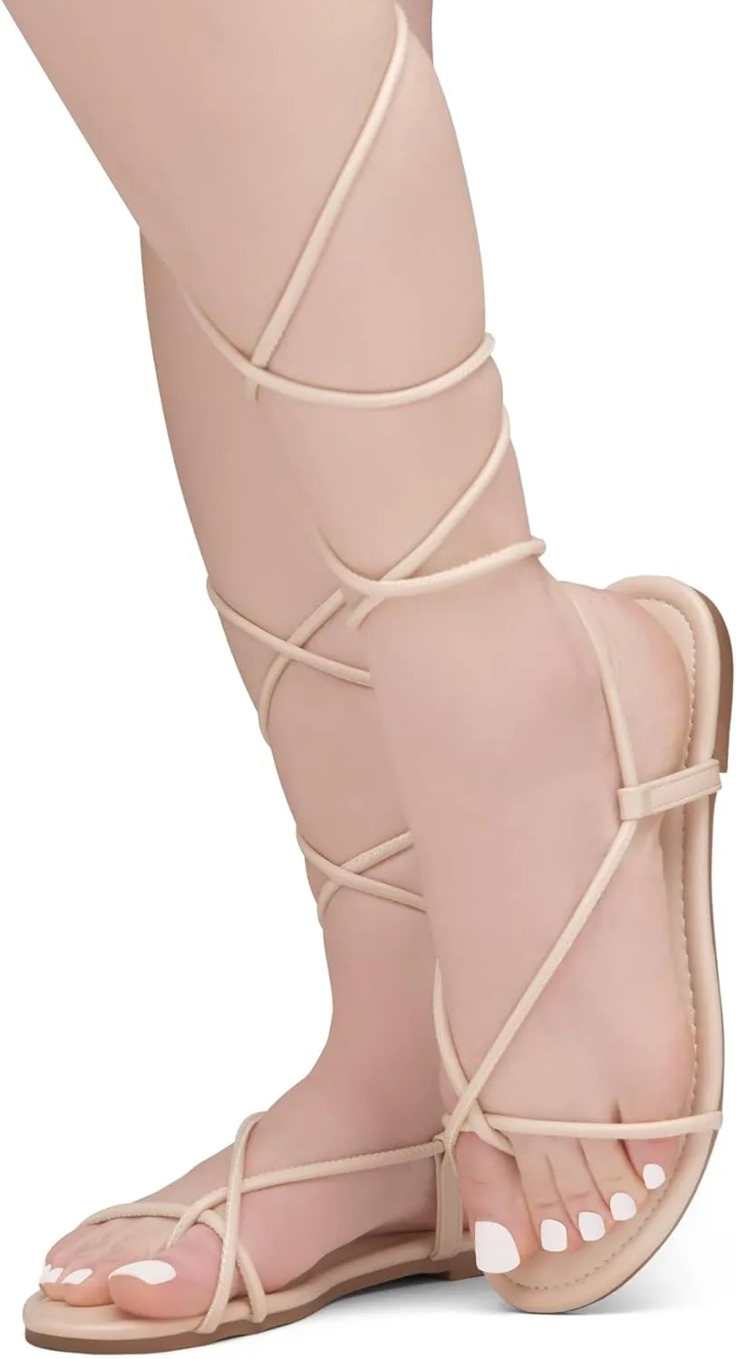Shoe Land Women’s Flat Sandals – Comfortable Lace-Up Gladiator Sandals with Adjustable Ankle Wrap | Strappy Crisscross Open Toe Tie-Up Shoes for Summer, Beach & Travel