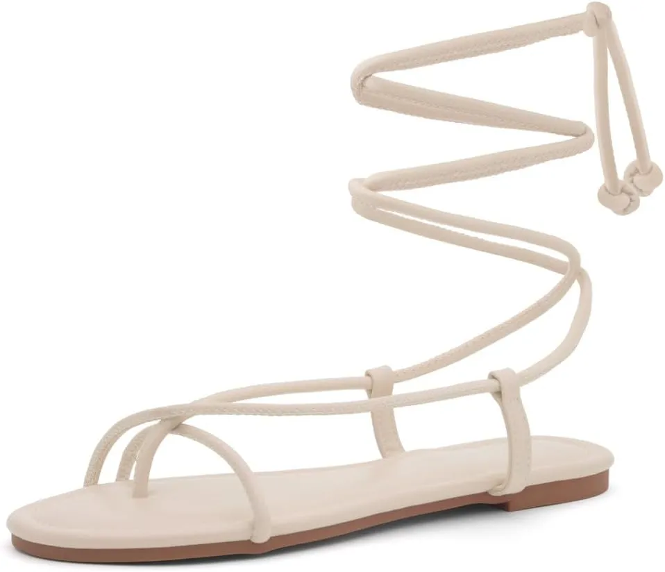 Shoe Land Women’s Flat Sandals – Comfortable Lace-Up Gladiator Sandals with Adjustable Ankle Wrap | Strappy Crisscross Open Toe Tie-Up Shoes for Summer, Beach & Travel