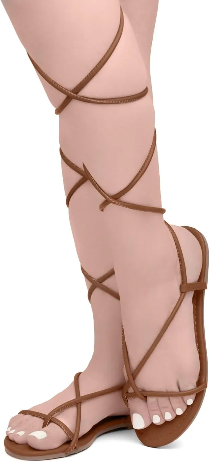 Shoe Land Women’s Flat Sandals – Comfortable Lace-Up Gladiator Sandals with Adjustable Ankle Wrap | Strappy Crisscross Open Toe Tie-Up Shoes for Summer, Beach & Travel