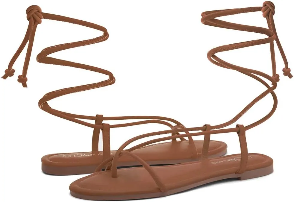 Shoe Land Women’s Flat Sandals – Comfortable Lace-Up Gladiator Sandals with Adjustable Ankle Wrap | Strappy Crisscross Open Toe Tie-Up Shoes for Summer, Beach & Travel