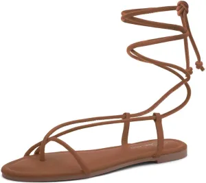 Shoe Land Women’s Flat Sandals – Comfortable Lace-Up Gladiator Sandals with Adjustable Ankle Wrap | Strappy Crisscross Open Toe Tie-Up Shoes for Summer, Beach & Travel