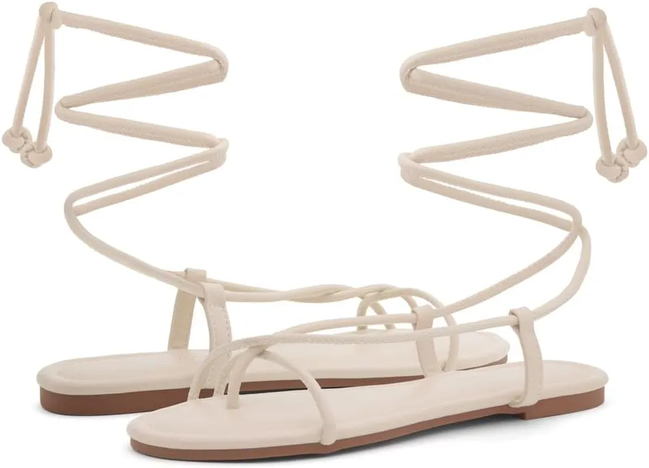 Shoe Land Women’s Flat Sandals – Comfortable Lace-Up Gladiator Sandals with Adjustable Ankle Wrap | Strappy Crisscross Open Toe Tie-Up Shoes for Summer, Beach & Travel