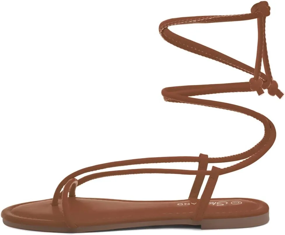 Shoe Land Women’s Flat Sandals – Comfortable Lace-Up Gladiator Sandals with Adjustable Ankle Wrap | Strappy Crisscross Open Toe Tie-Up Shoes for Summer, Beach & Travel