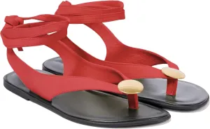 Suede Flat Sandals for Women Cute Ankle Strappy Thong Sandals Ladies Summer Dress Flip Flops with Metal Circular