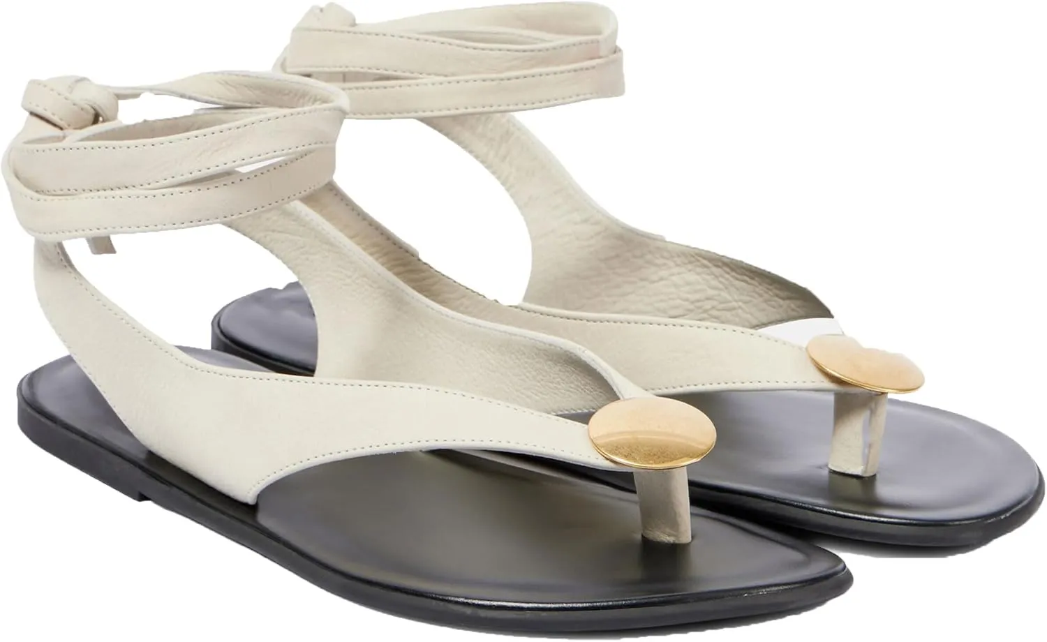 Suede Flat Sandals for Women Cute Ankle Strappy Thong Sandals Ladies Summer Dress Flip Flops with Metal Circular