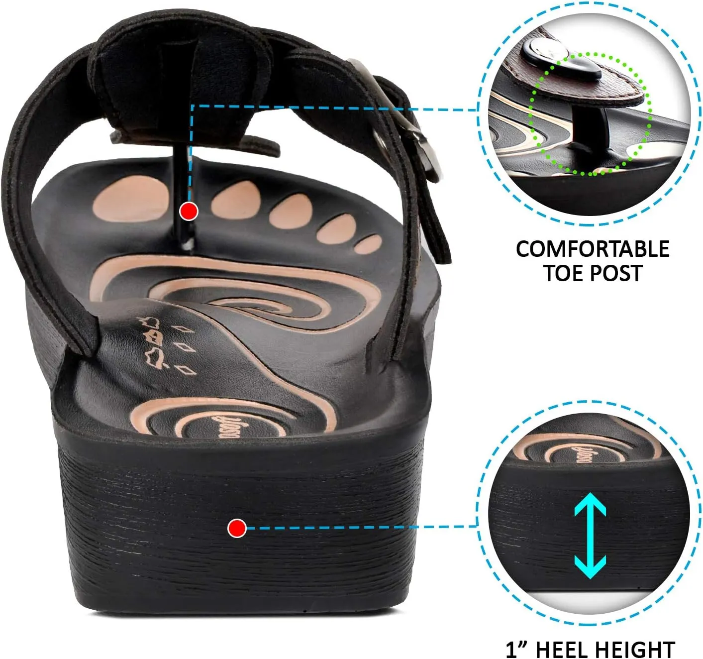 T-Bar Buckle Strap Sandals Flip Flop Slides for Women