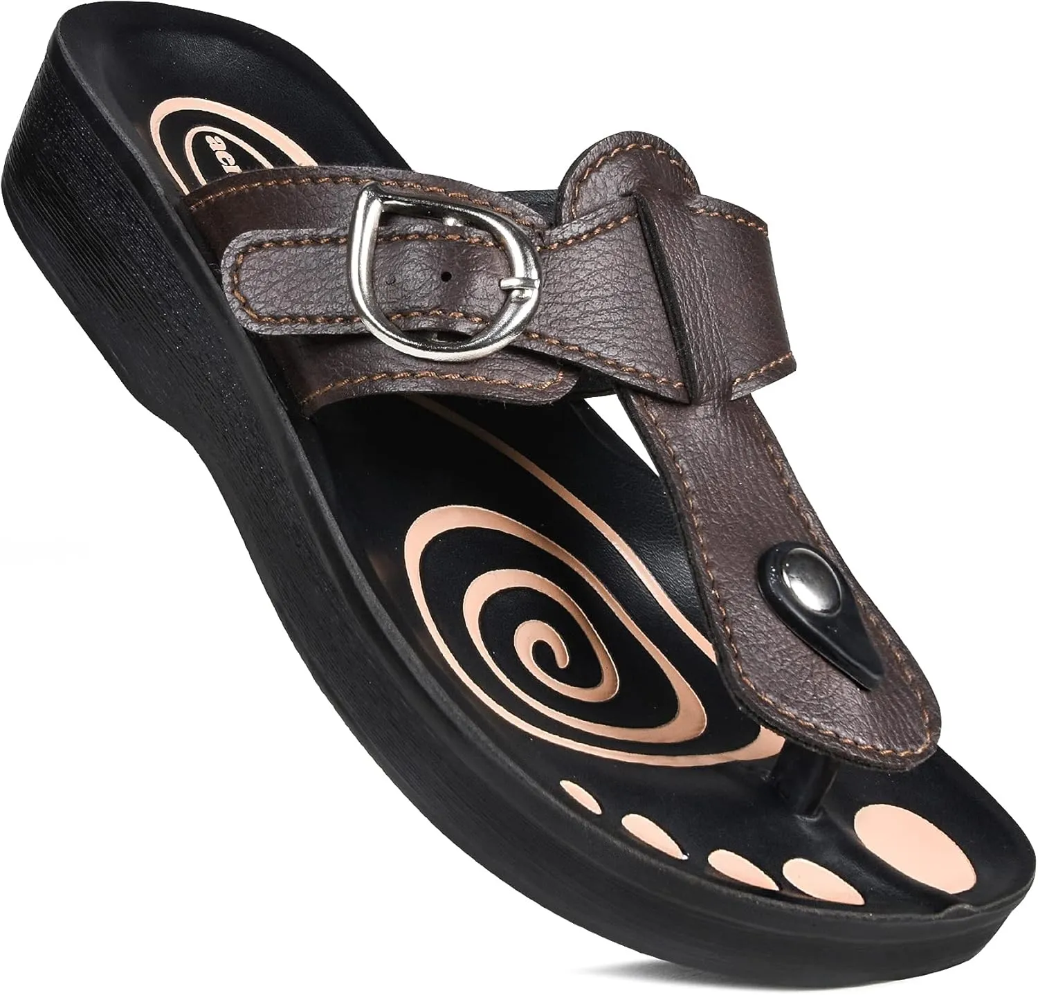 T-Bar Buckle Strap Sandals Flip Flop Slides for Women
