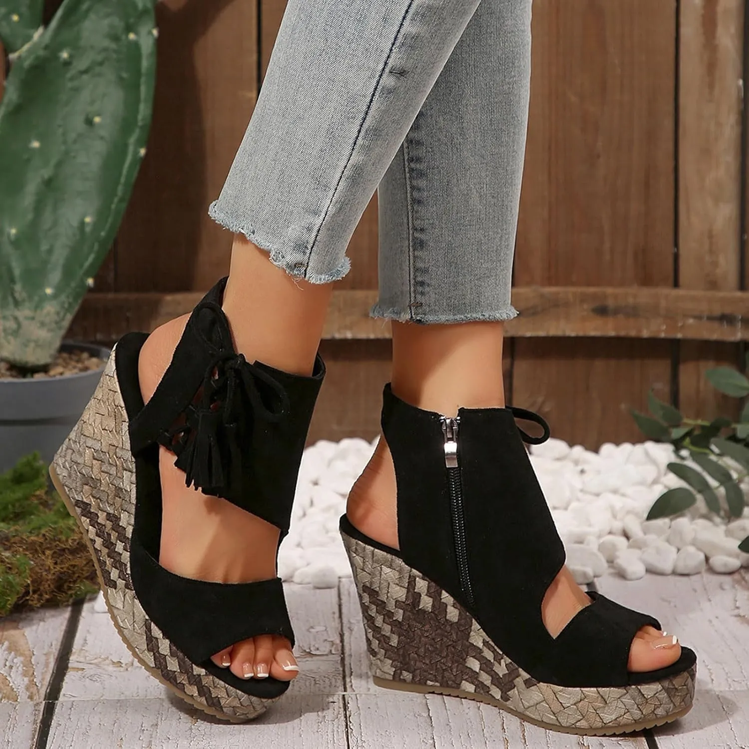 Tassel High Wedge Sandals Open Toe Espadrilles Sandal Comfortable Dressy Ankle Strap Platform Shoes Suitable Boho Beach Summer Shoe